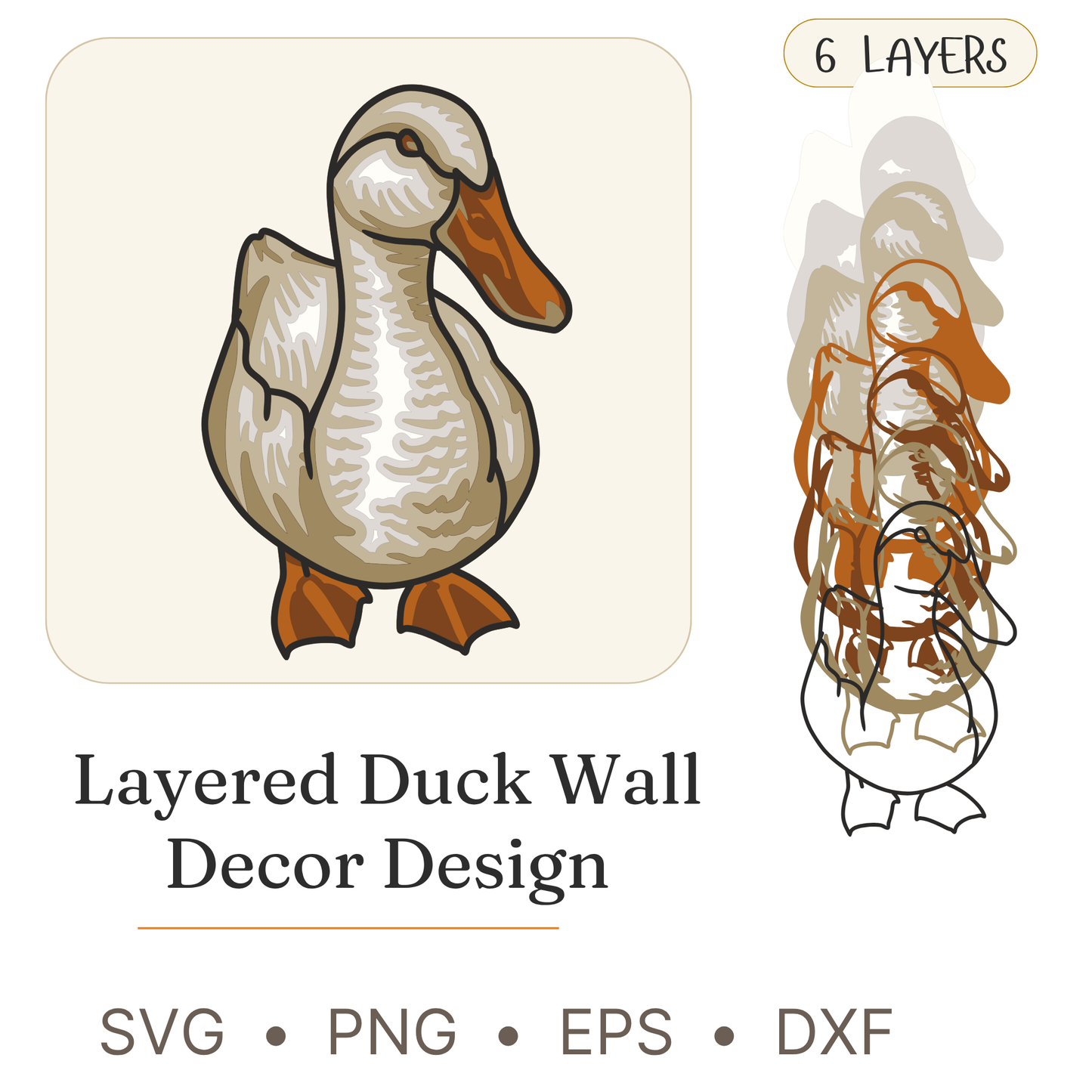 Duck - Animal - Layered Line Design - Digital File - ZIP File - Digital