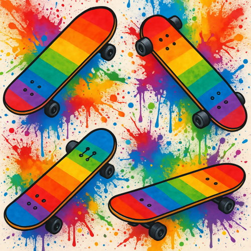 Sports and Active Lifestyle - Rainbow Skateboards And Graffiti Splatter - Pattern - Digital File Digital My Custom Designs PDF