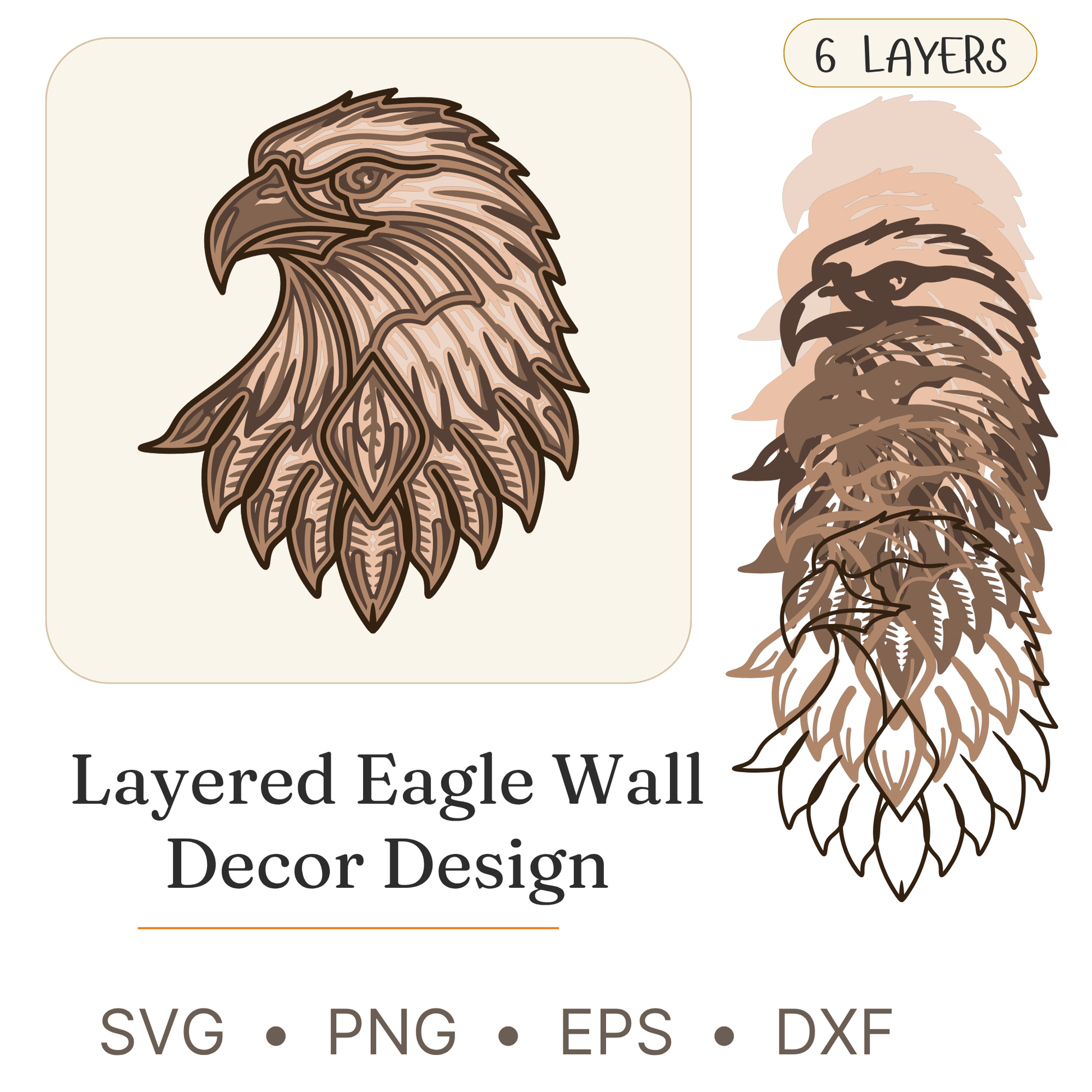 Eagle Head - Animals - Layered Line Designs - Digital File - ZIP File - Digital