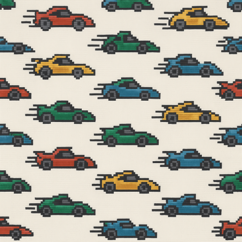 Gaming and Pop Culture - Stylized Pixel Racing Cars With Speed Trails - Pattern - Digital File Digital My Custom Designs PDF
