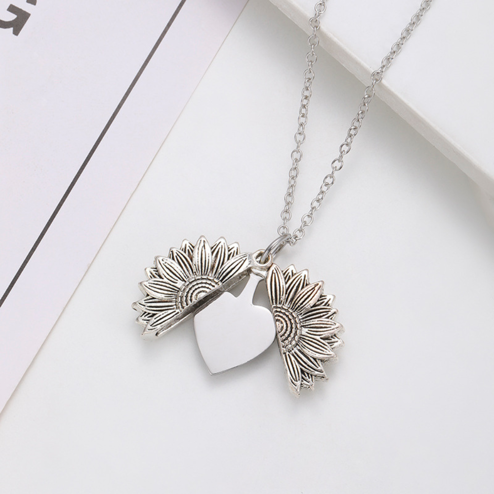 Engravable Heart Sunflower Gold Silver Pendant - Seller Supplies My Custom Designs