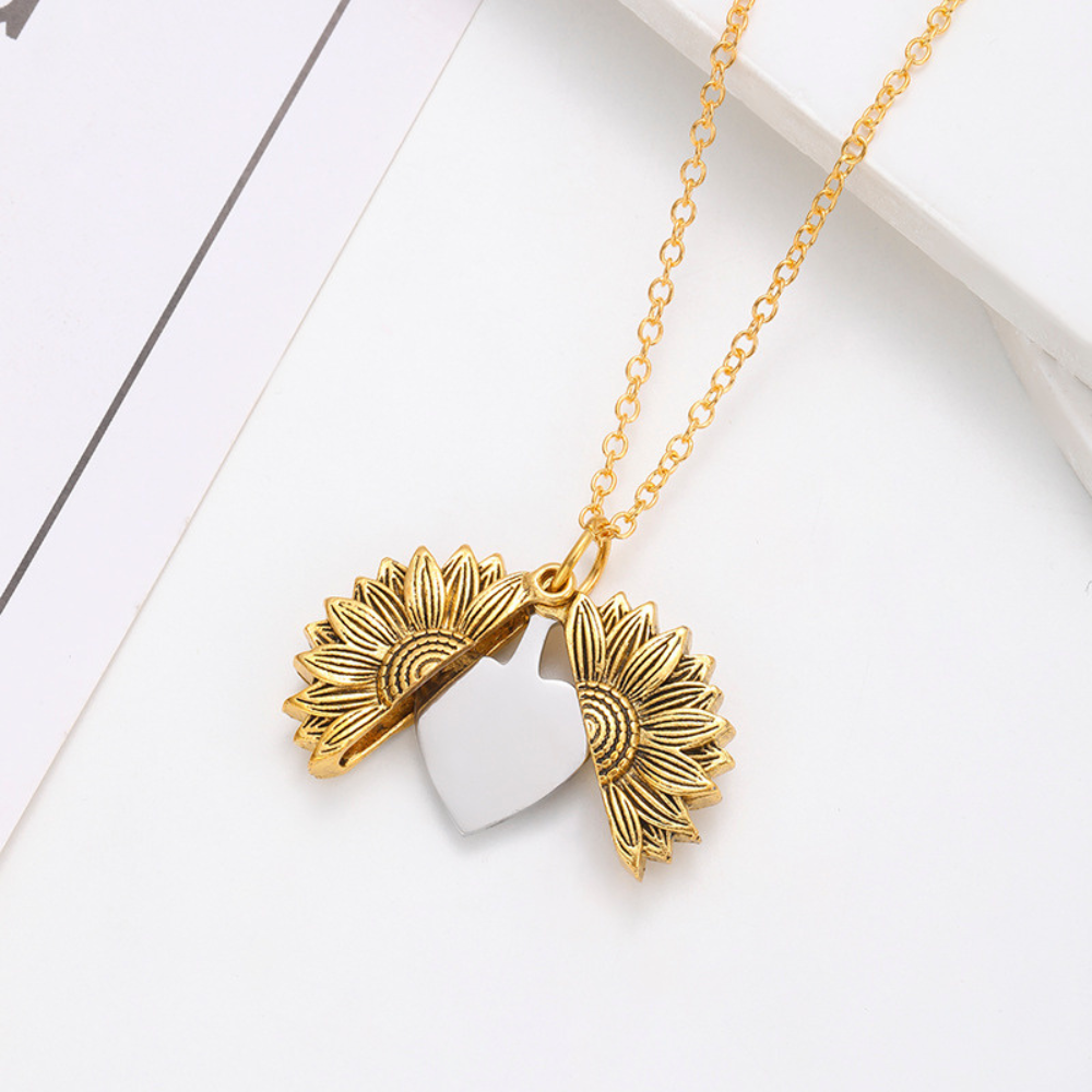 Engravable Heart Sunflower Gold Silver Pendant - Seller Supplies My Custom Designs