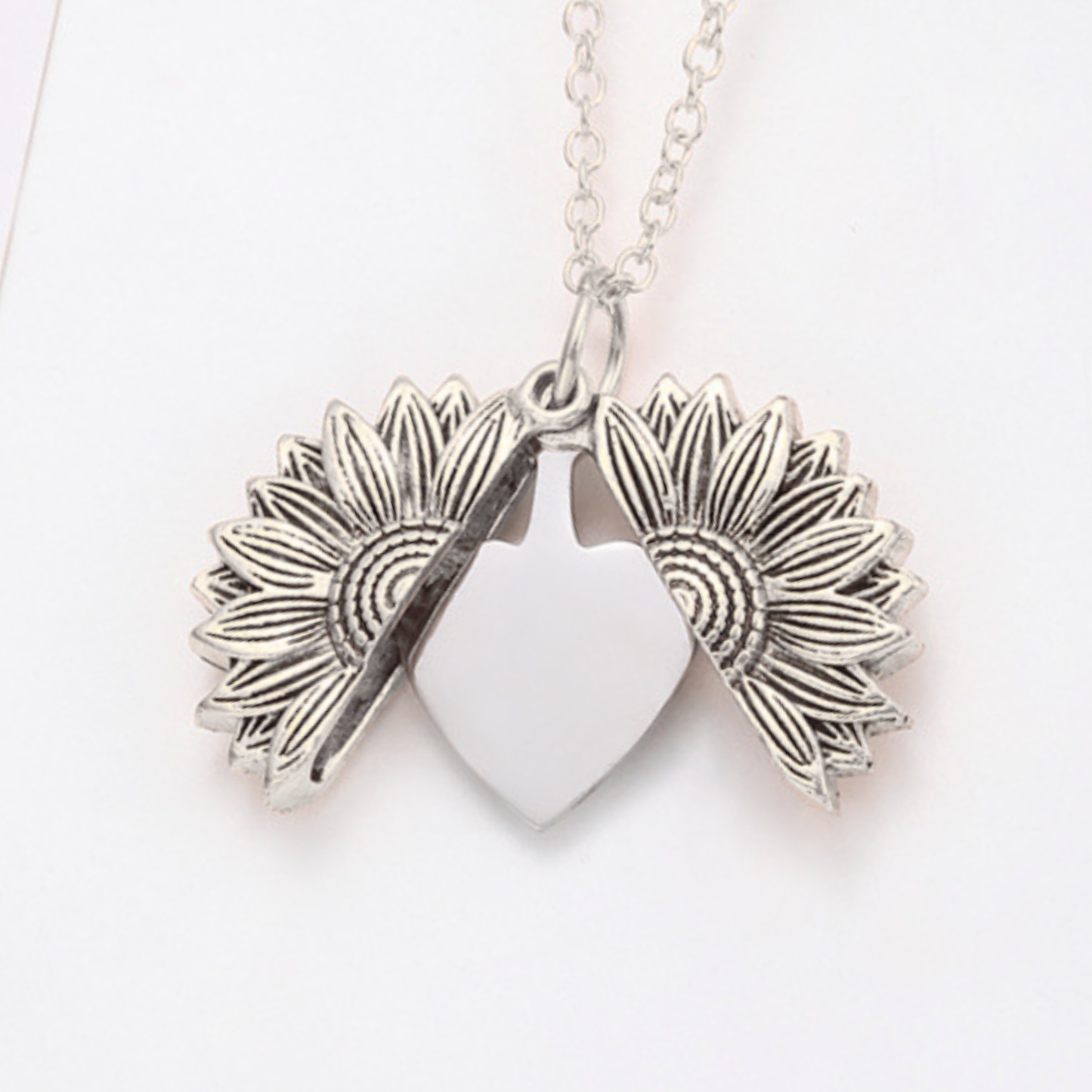 Engravable Heart Sunflower Gold Silver Pendant - Seller Supplies My Custom Designs Silver