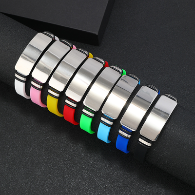Engravable Steel Band Silicone Bracelet - Engravable Jewelry