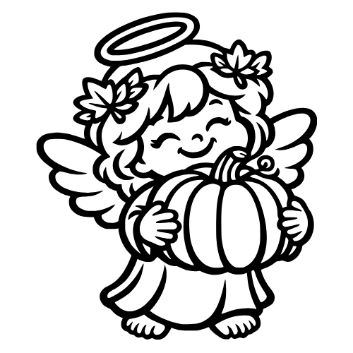 Cartoon Angel with Pumpkin - Vector Graphics - Digital File
