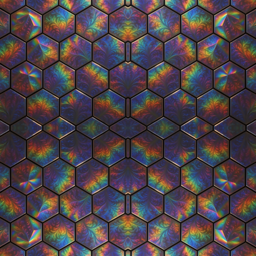 Futuristic and Sci-Fi- Fractal Hologram Hex Tiles With Rainbow Reflections - Pattern - Digital File Digital My Custom Designs PDF