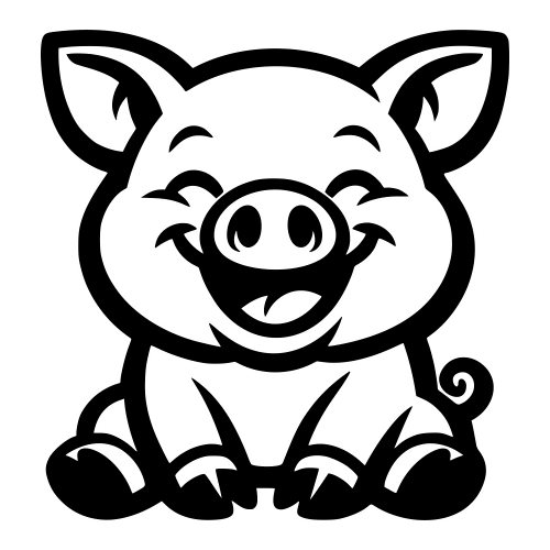 Cartoon Pig Smiling - Vector Graphics - Digital File