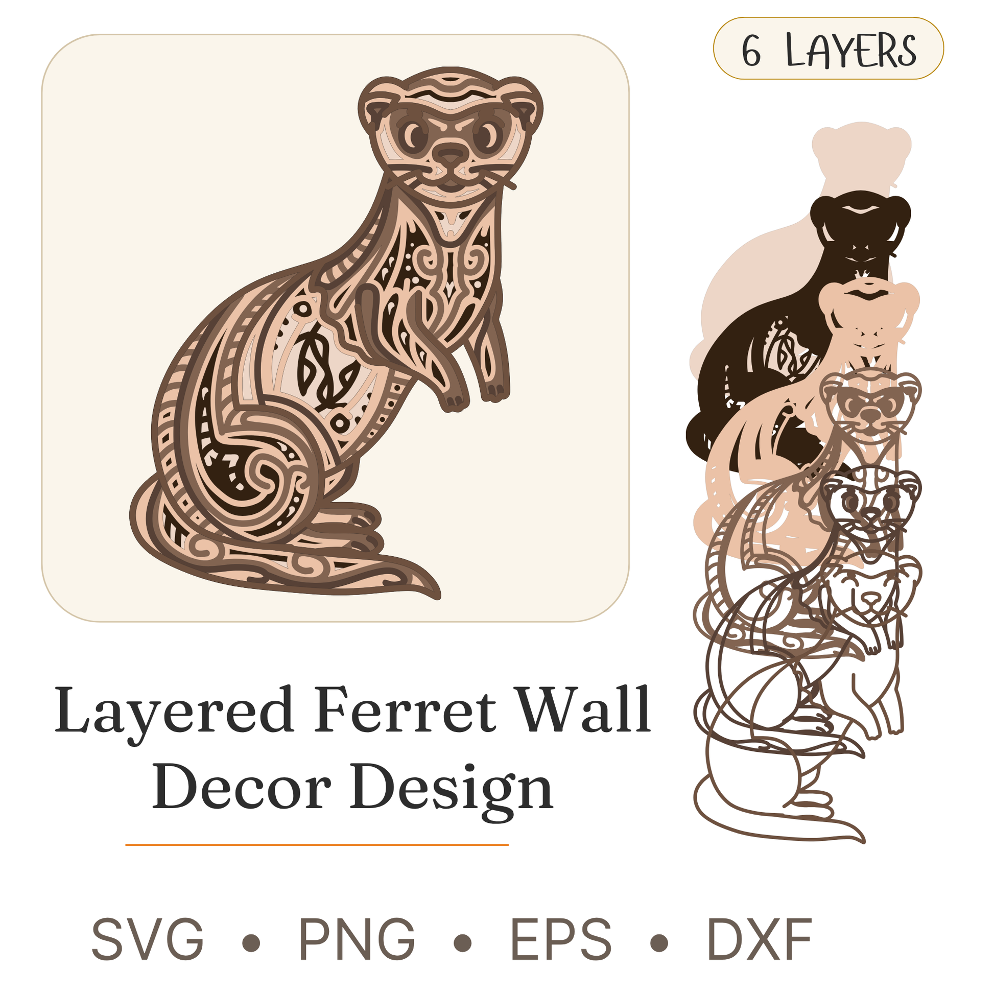 Ferret - Animals - Layered Line Design - Digital File - ZIP File - Digital