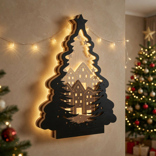 Layered Lightbox - Christmas Tree - Town - Holiday - Digital File Digital My Custom Designs SVG