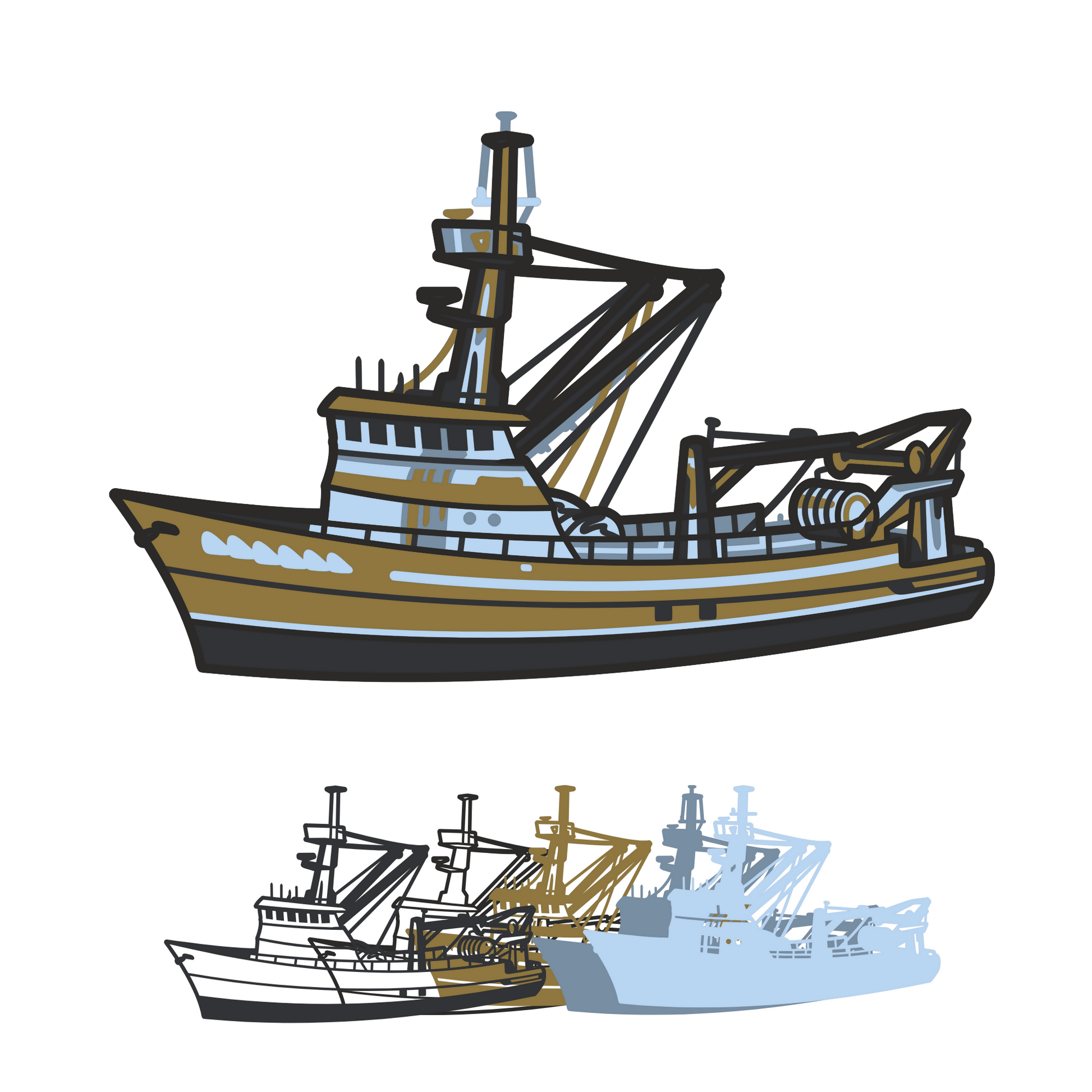 Fishing Boat - Layered Line Design - Digital File Digital My Custom Designs ZIP File