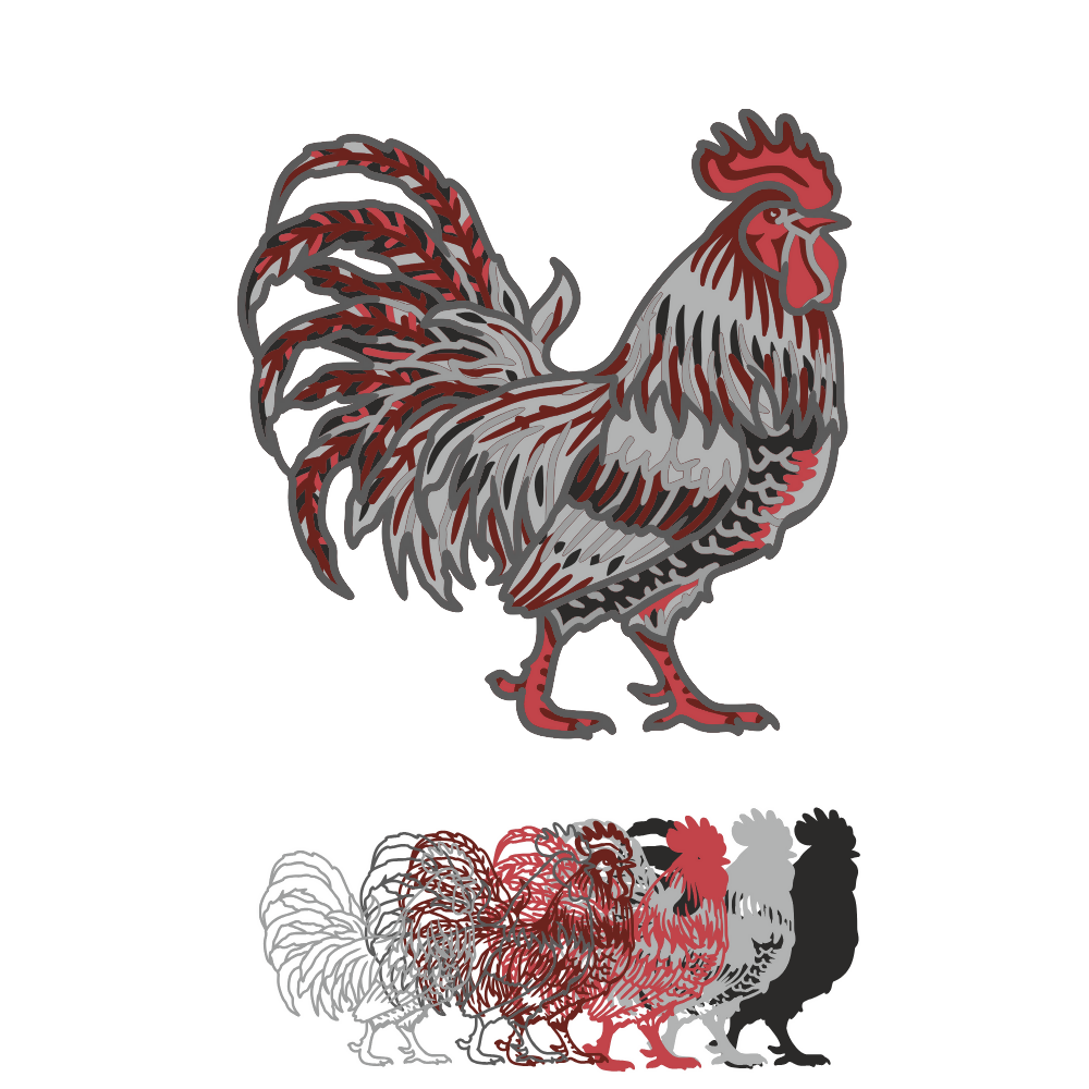 Rooster - Animal - Layered Line Design - Digital File Digital My Custom Designs ZIP File