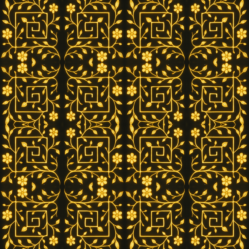 Floral Geometric Fusion - Luminous Floral Vines Forming Square Labyrinths Pattern - Digital File Digital My Custom Designs PDF