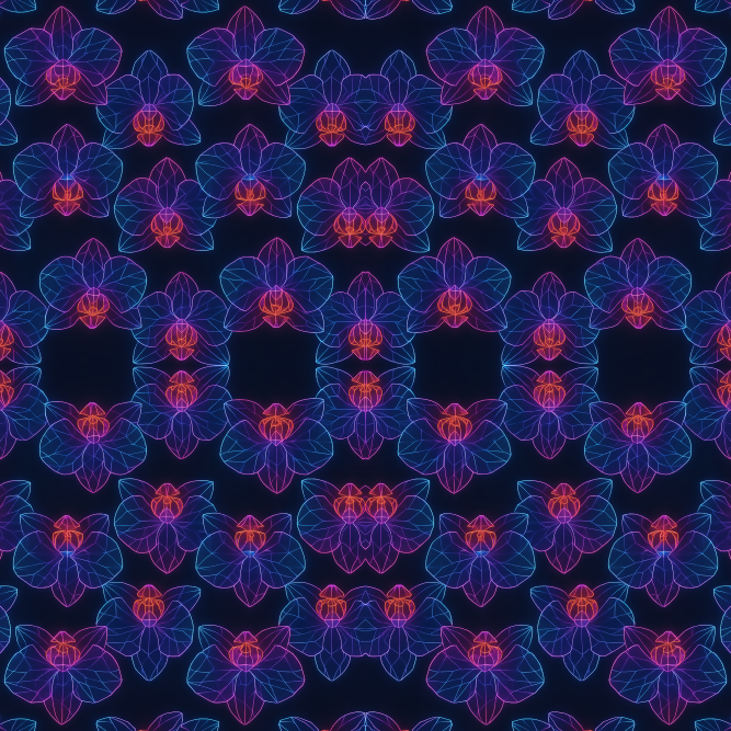 Floral Geometric Fusion - Polygonal Orchids with Radiant Neon Outlines Pattern - Digital File Digital My Custom Designs PDF