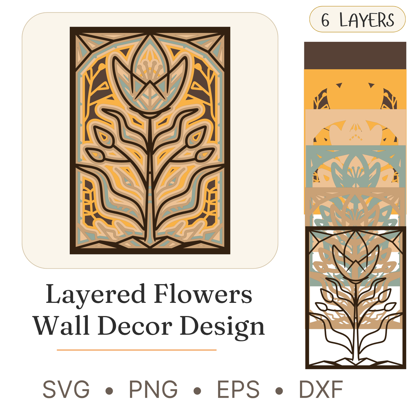 Flower 12 - Layered Line Design - Nature - Digital File - ZIP File - Digital