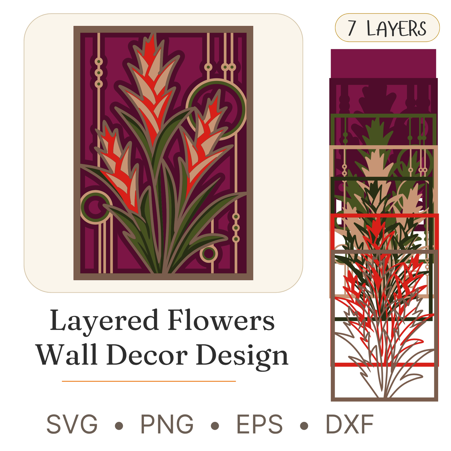 Flower 13 Layered SVG - Laser Cut Nature Design Digital File - ZIP File - Digital