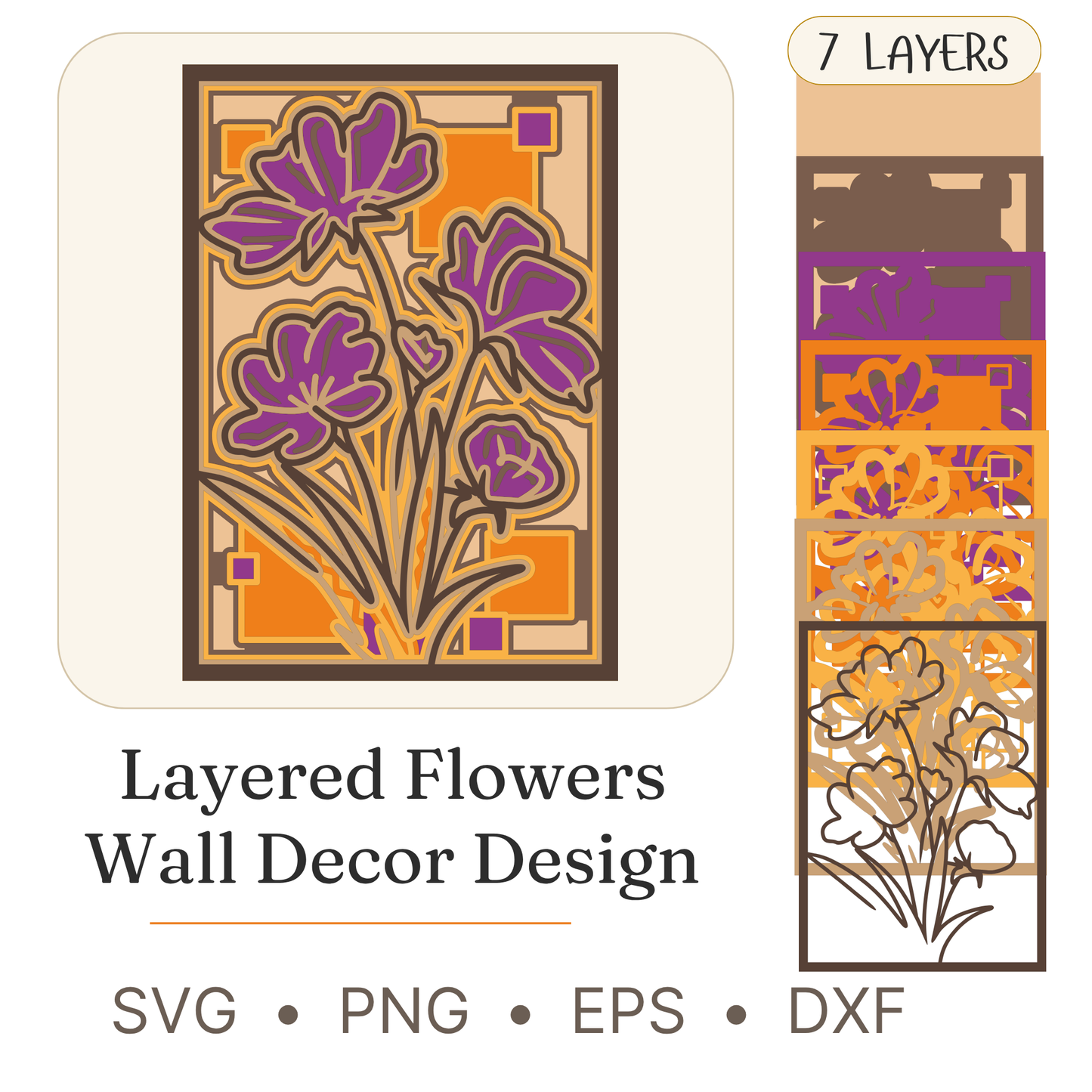 Flower 14 - Layered Line Design - Nature - Digital File - ZIP File - Digital