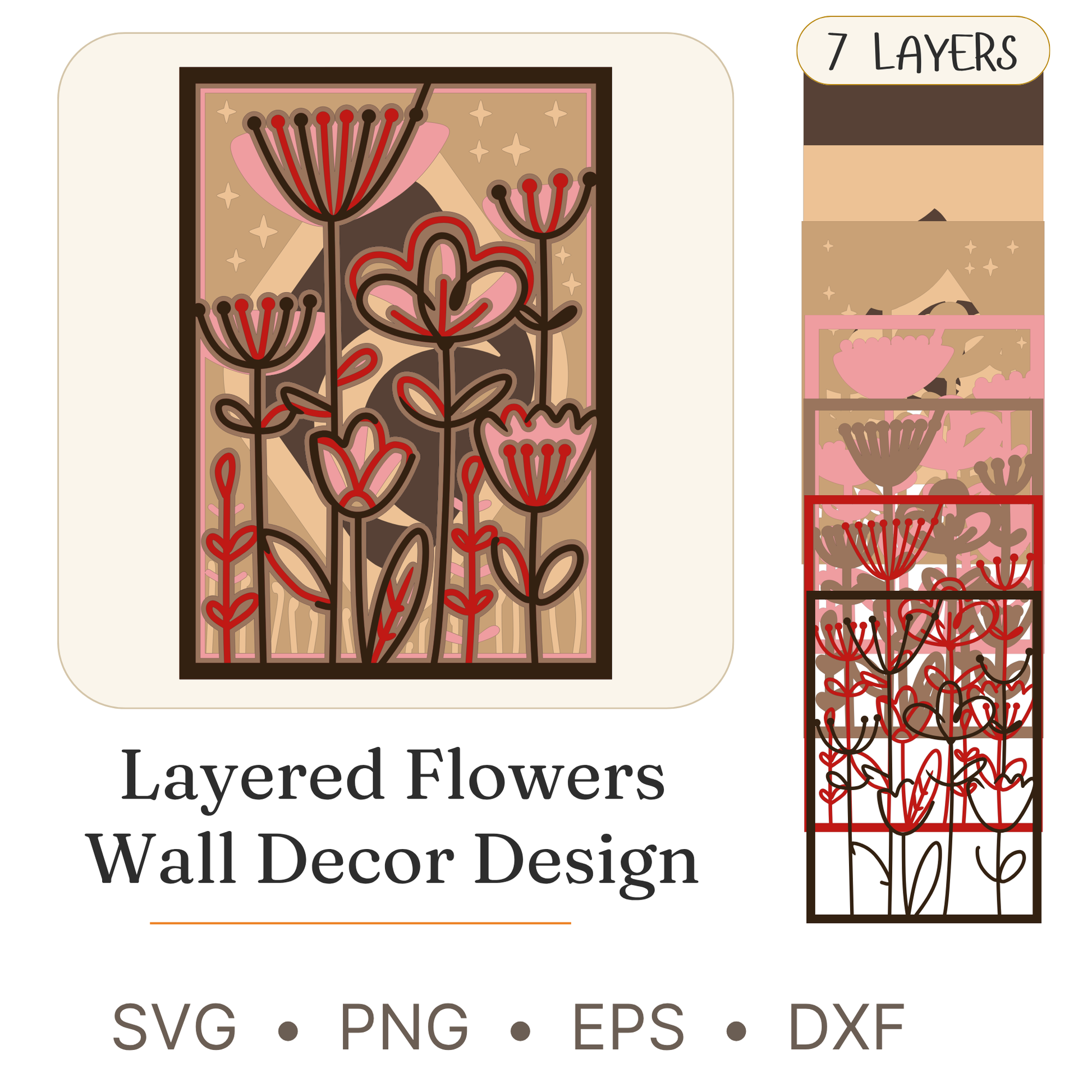 Flower 15 - Layered Line Design - Nature - Digital File - ZIP File - Digital