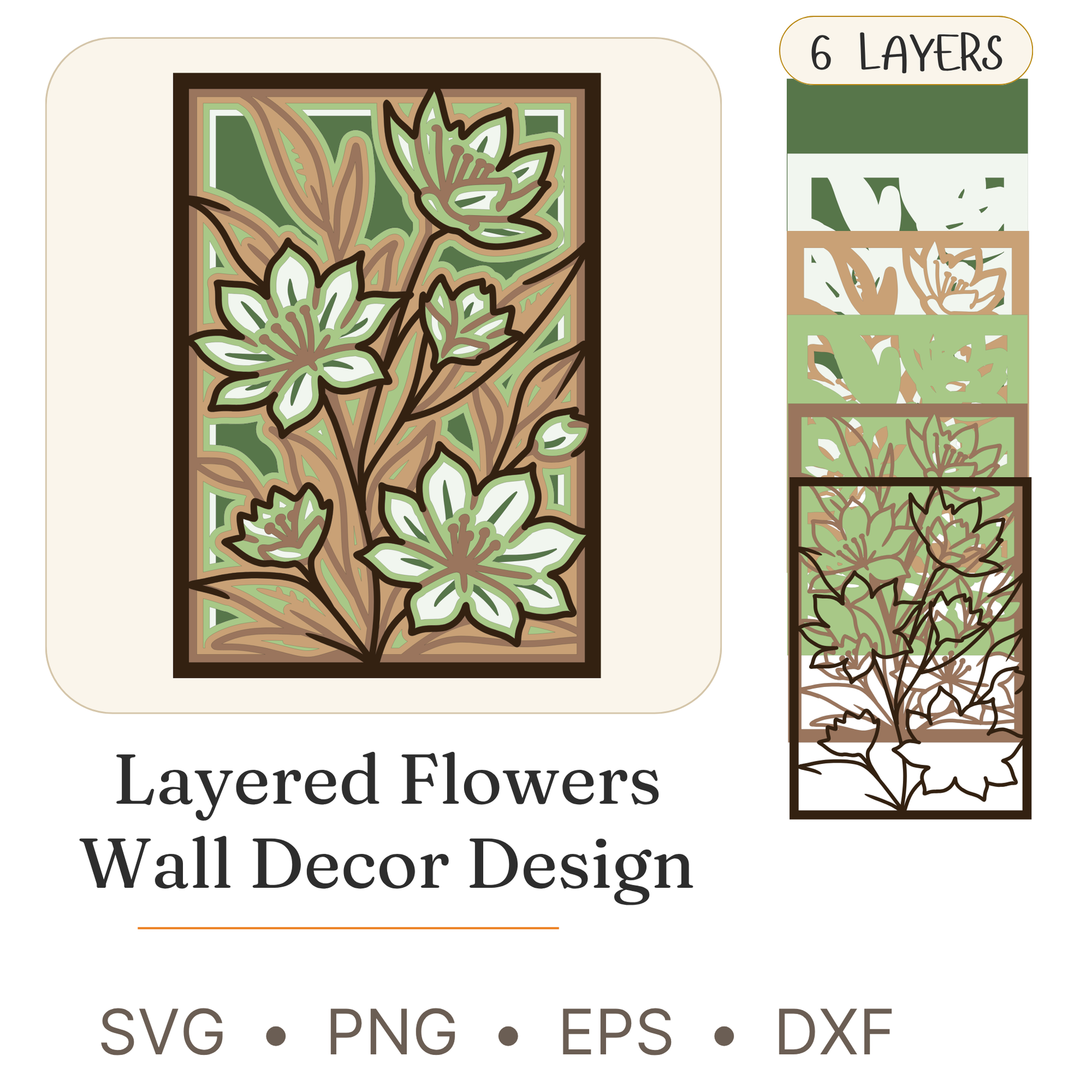 Flower 16 - Layered Line Design - Nature - Digital File - ZIP File - Digital