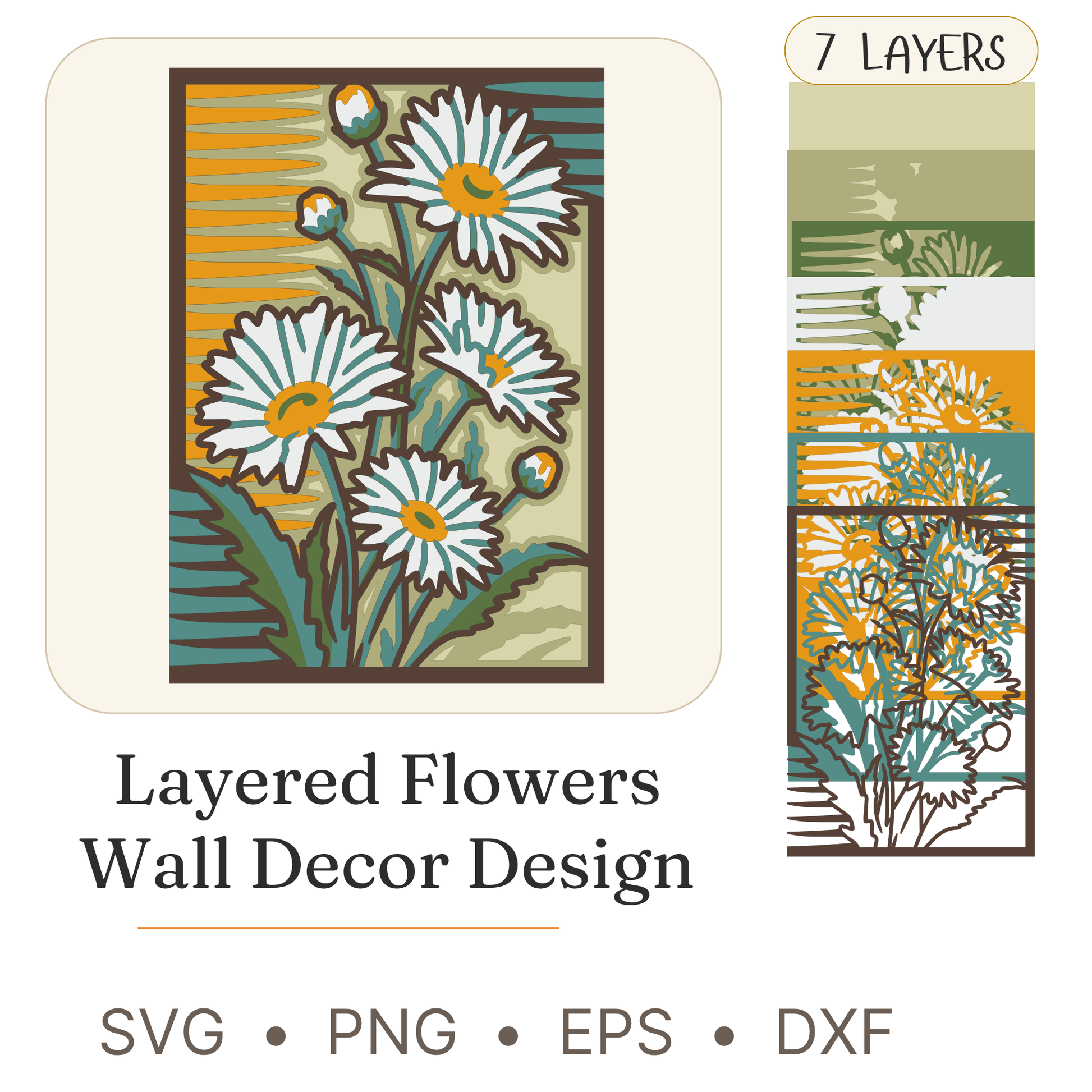 Flower 17 - Layered Line Design - Nature - Digital File - ZIP File - Digital