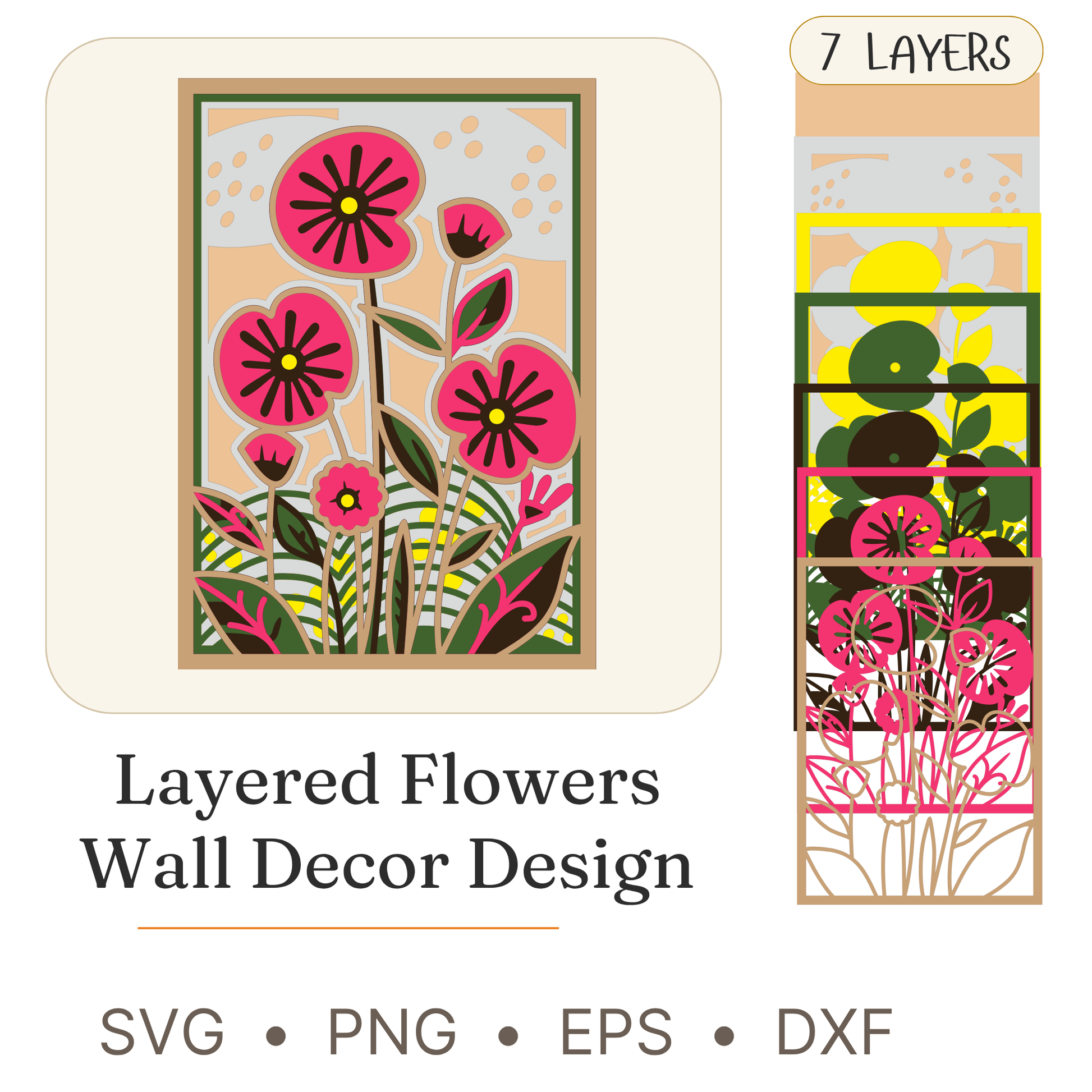Flower 18 - Layered Line Design - Nature - Digital File - ZIP File - Digital