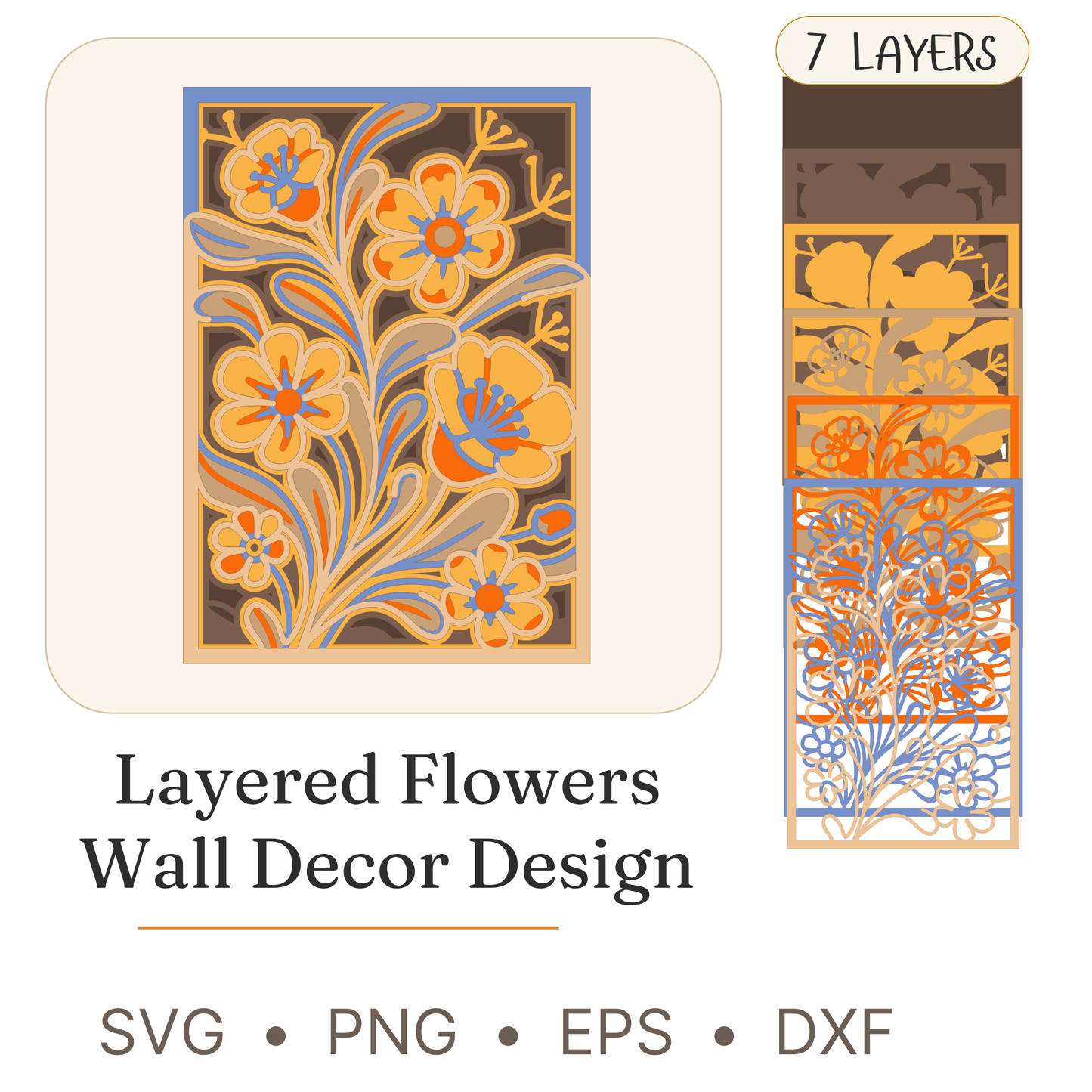 Flower 19 - Layered Line Design - Nature - Digital File - ZIP File - Digital