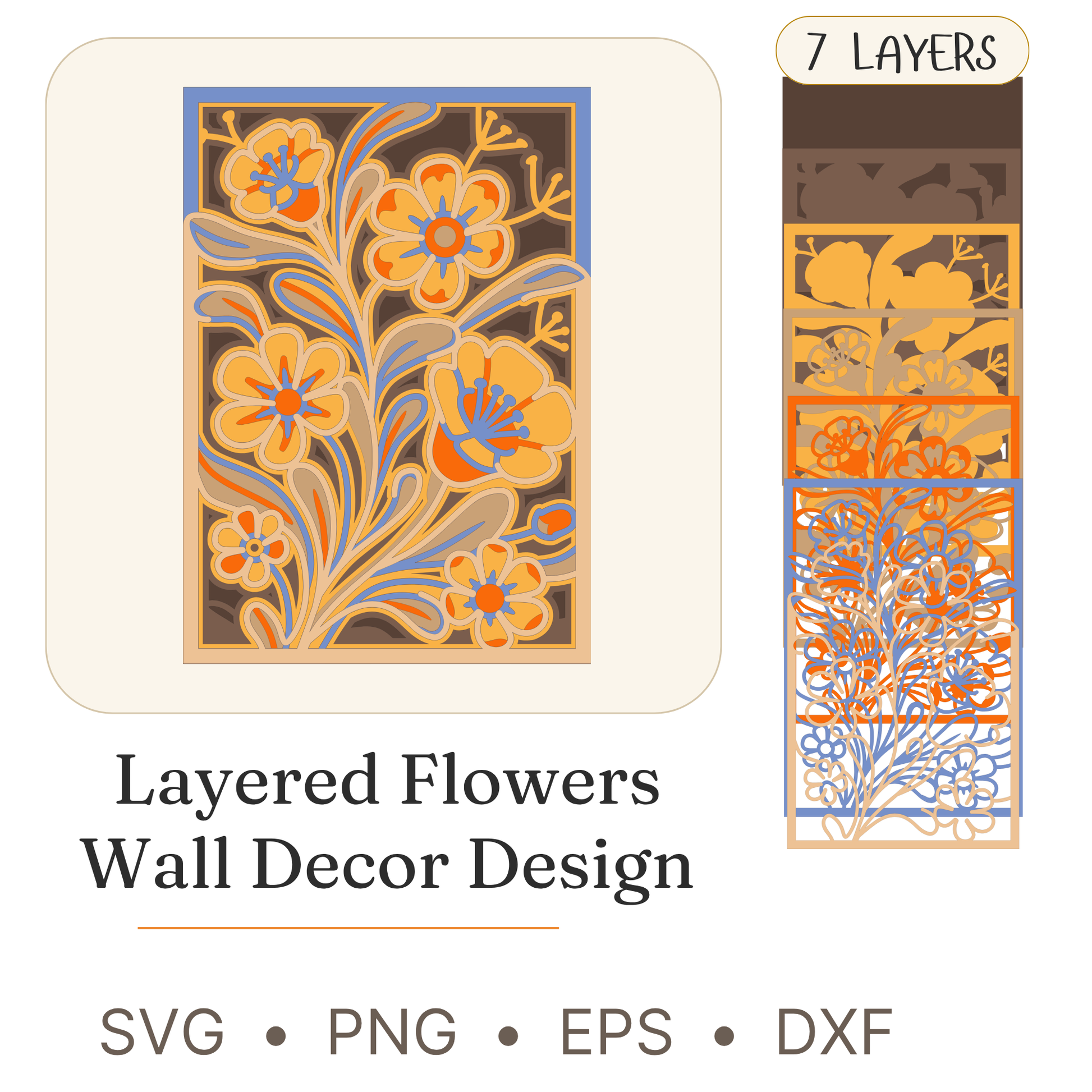 Flower 19 - Layered Line Design - Nature - Digital File - ZIP File - Digital