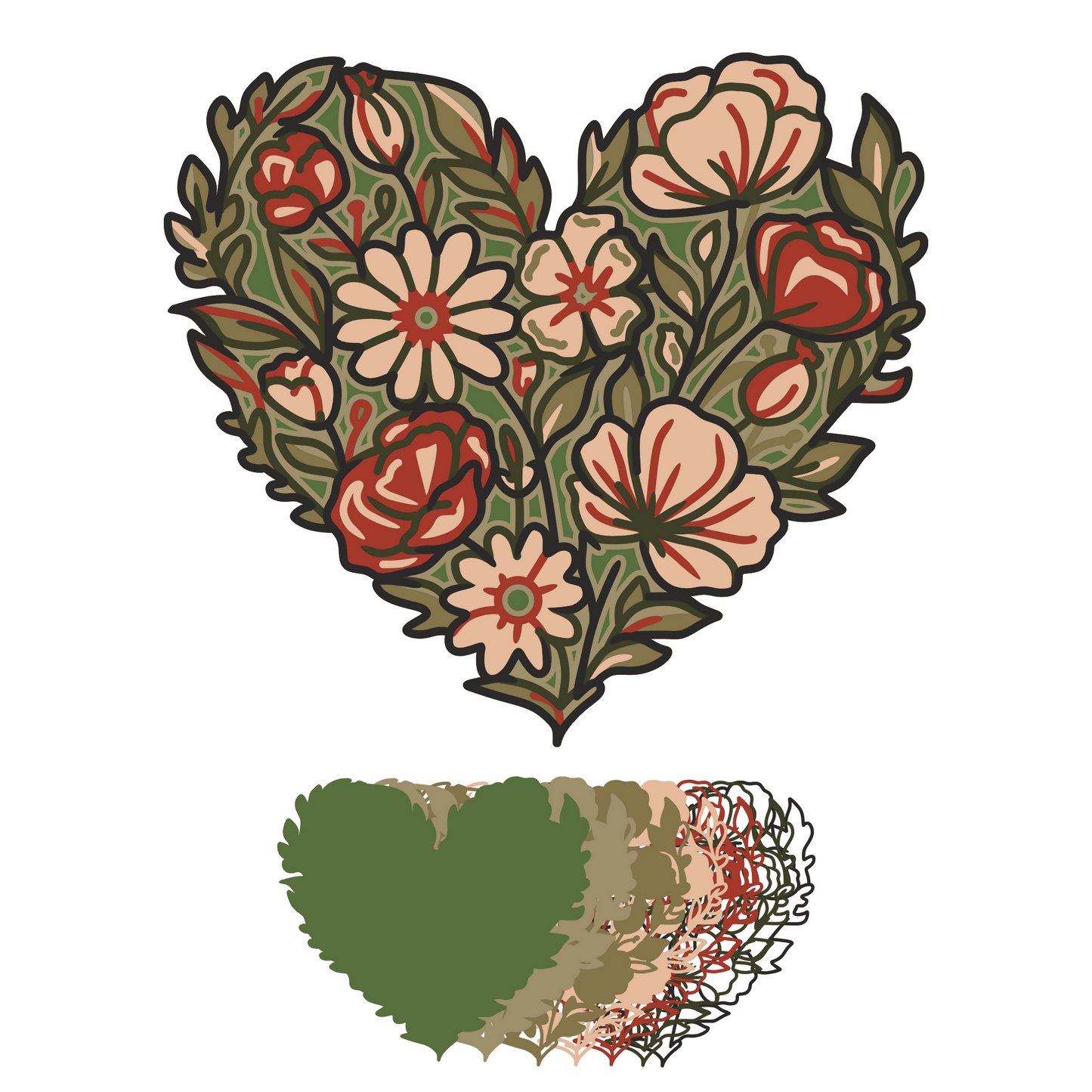 Flower Garden Heart - Layered Designs - Digital File - ZIP File - Digital
