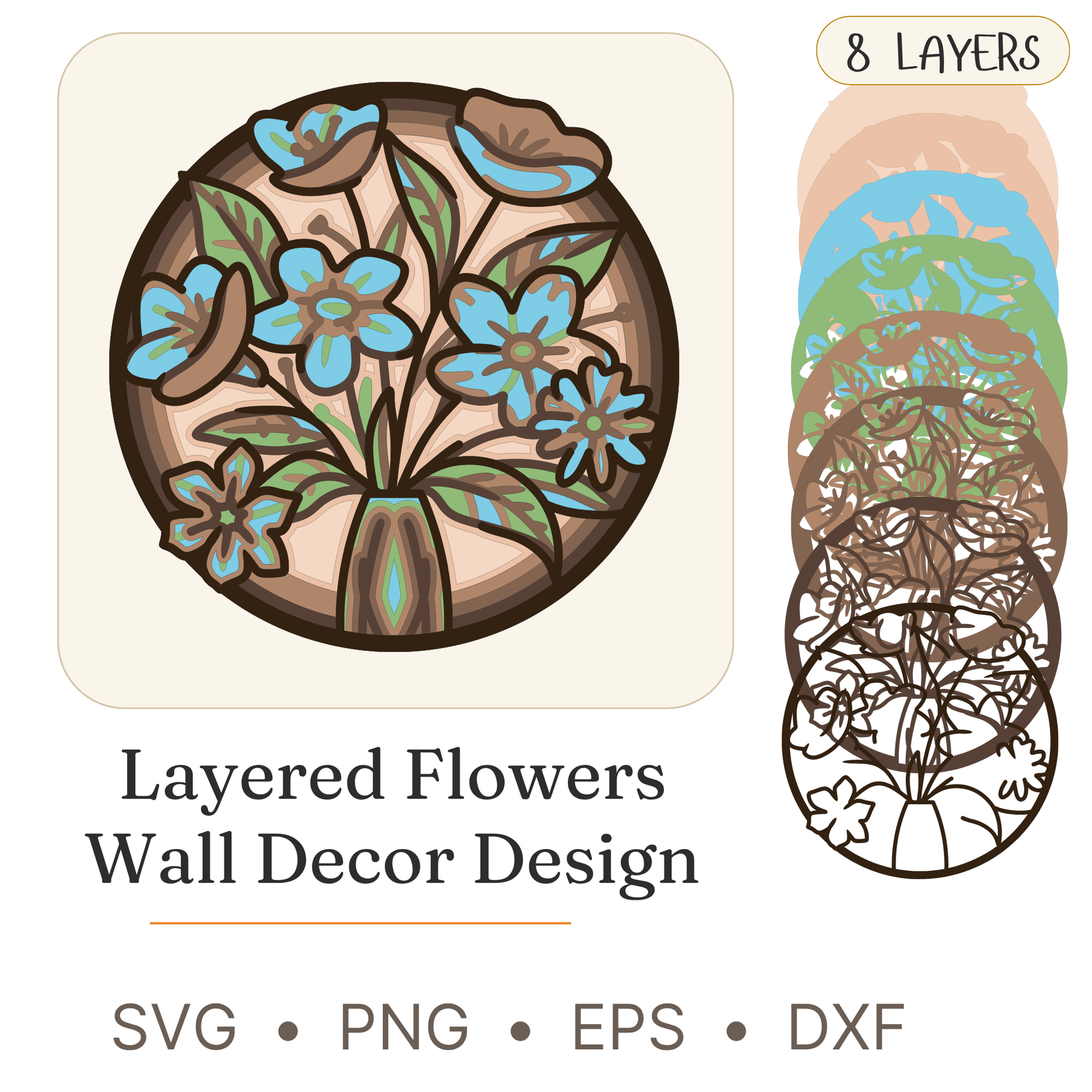 Flower Vase Circle Decor - Layered Line Designs - Digital File - ZIP File - Digital