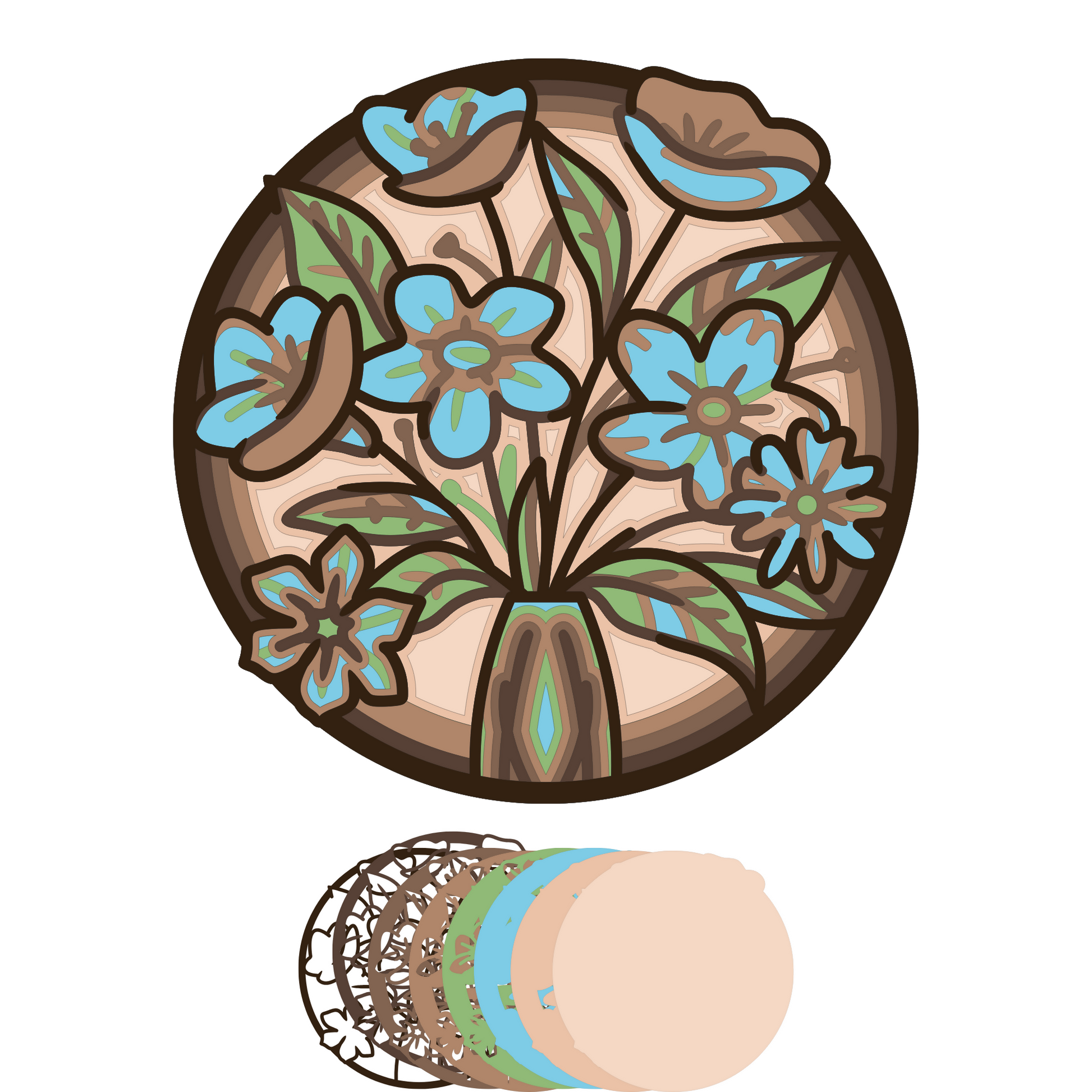 Flower Vase Circle Decor - Layered Line Designs - Digital File - ZIP File - Digital