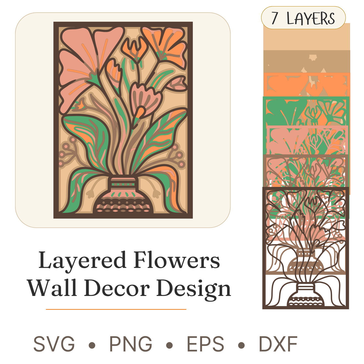 Flowers 10 - Layered Line Designs - Nature - Digital File - ZIP File - Digital