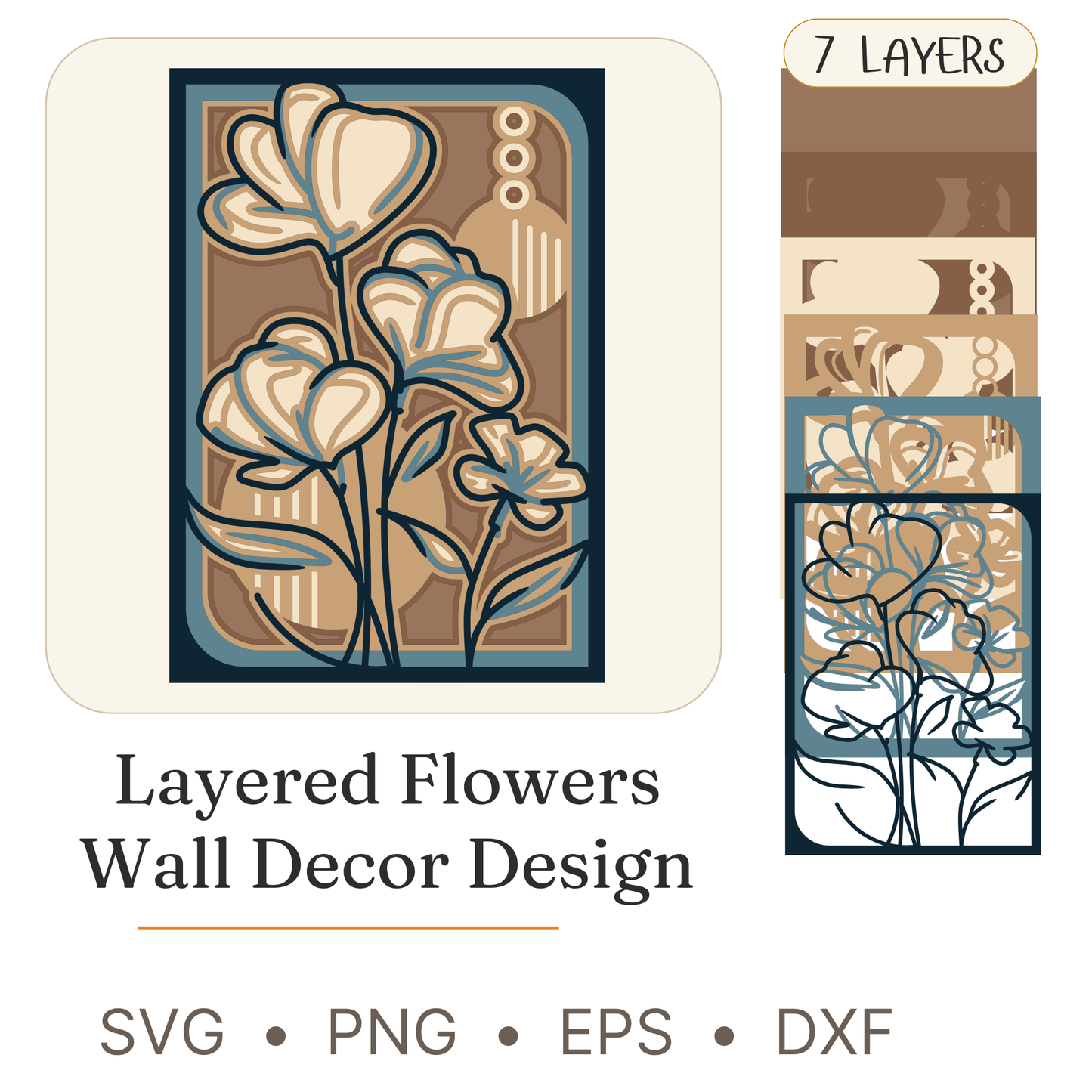 Flowers 2 - Layered Line Designs - Nature - Digital File - ZIP File - Digital