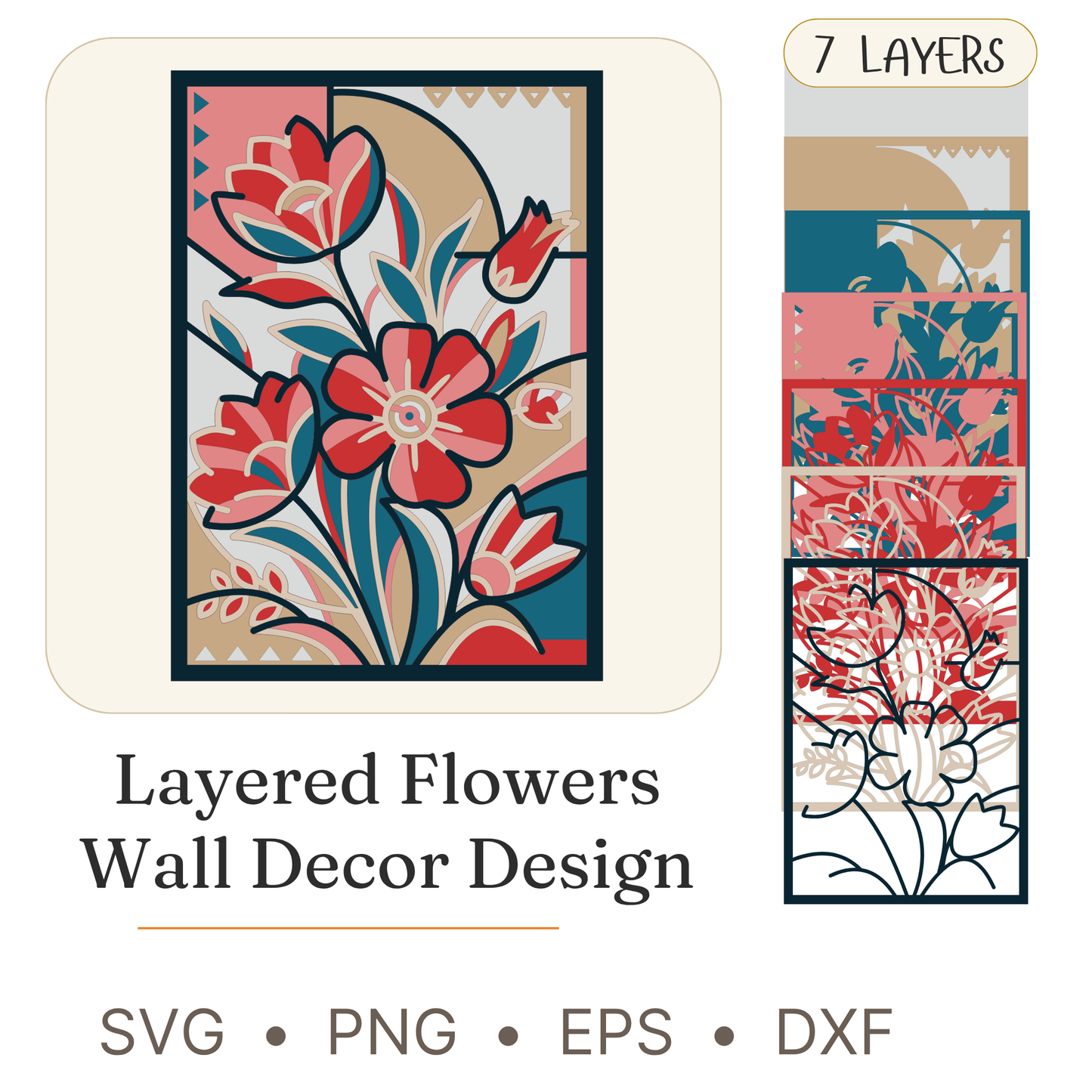 Flowers 3 - Layered Line Designs - Nature - Digital File - ZIP File - Digital
