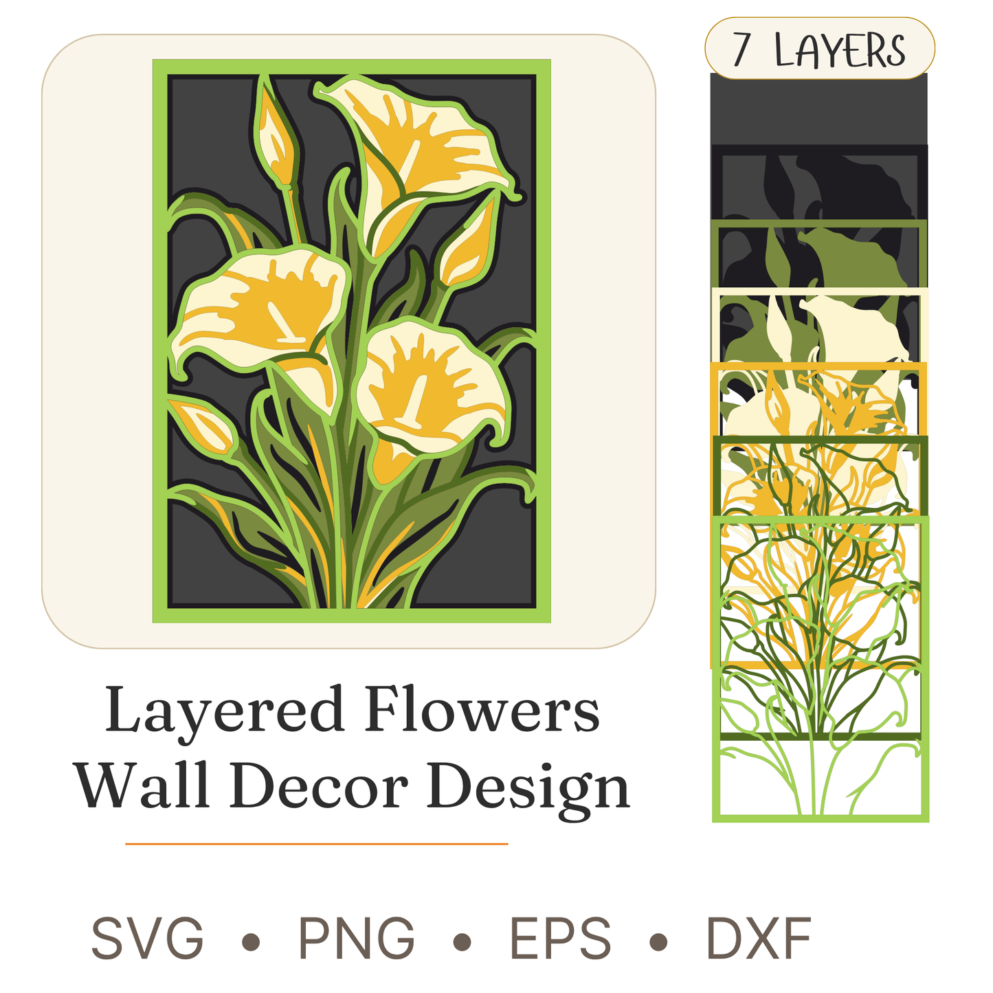 Flowers 6 - Layered Line Designs - Nature - Digital File - ZIP File - Digital