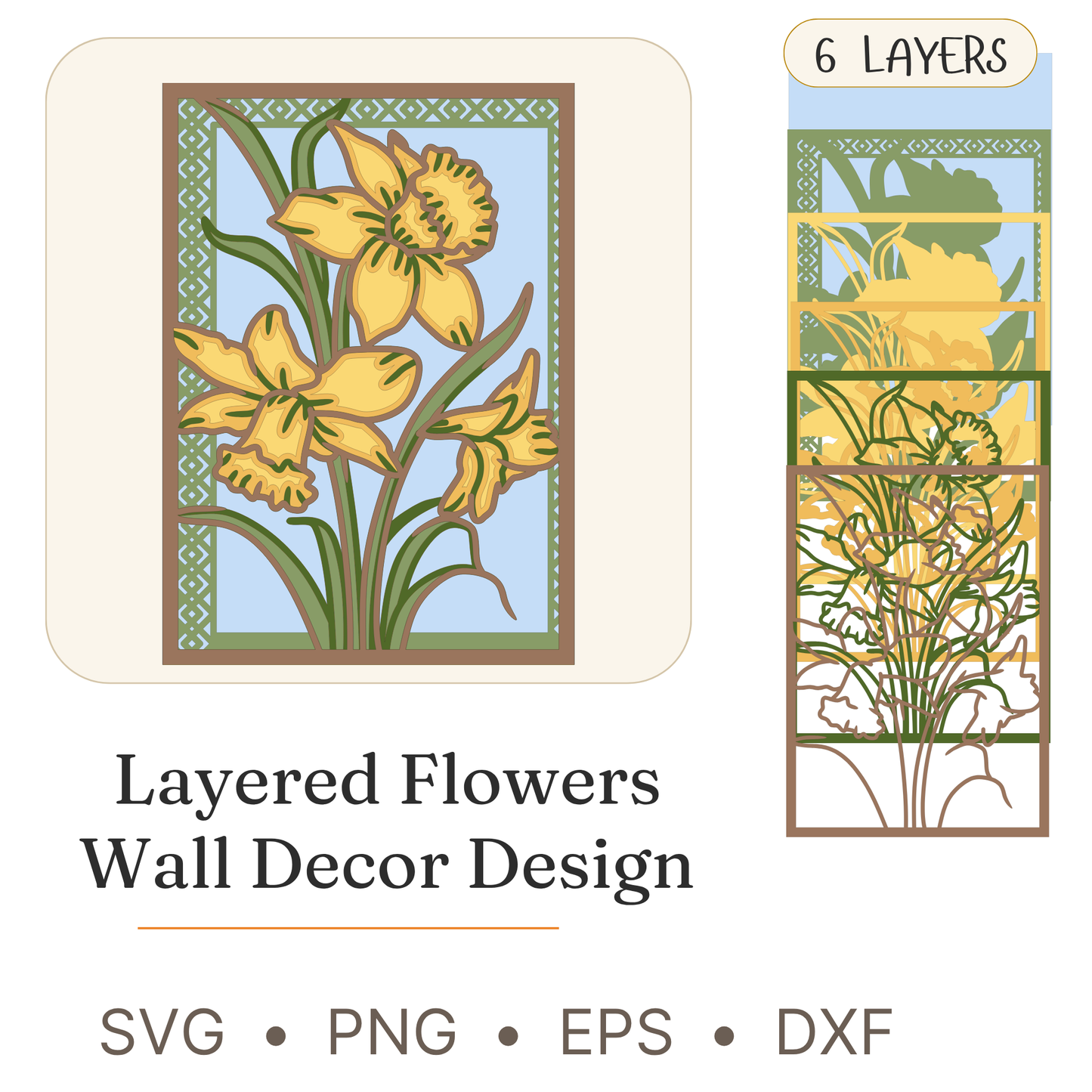 Flowers 9 - Layered Line Designs - Nature - Digital File - ZIP File - Digital