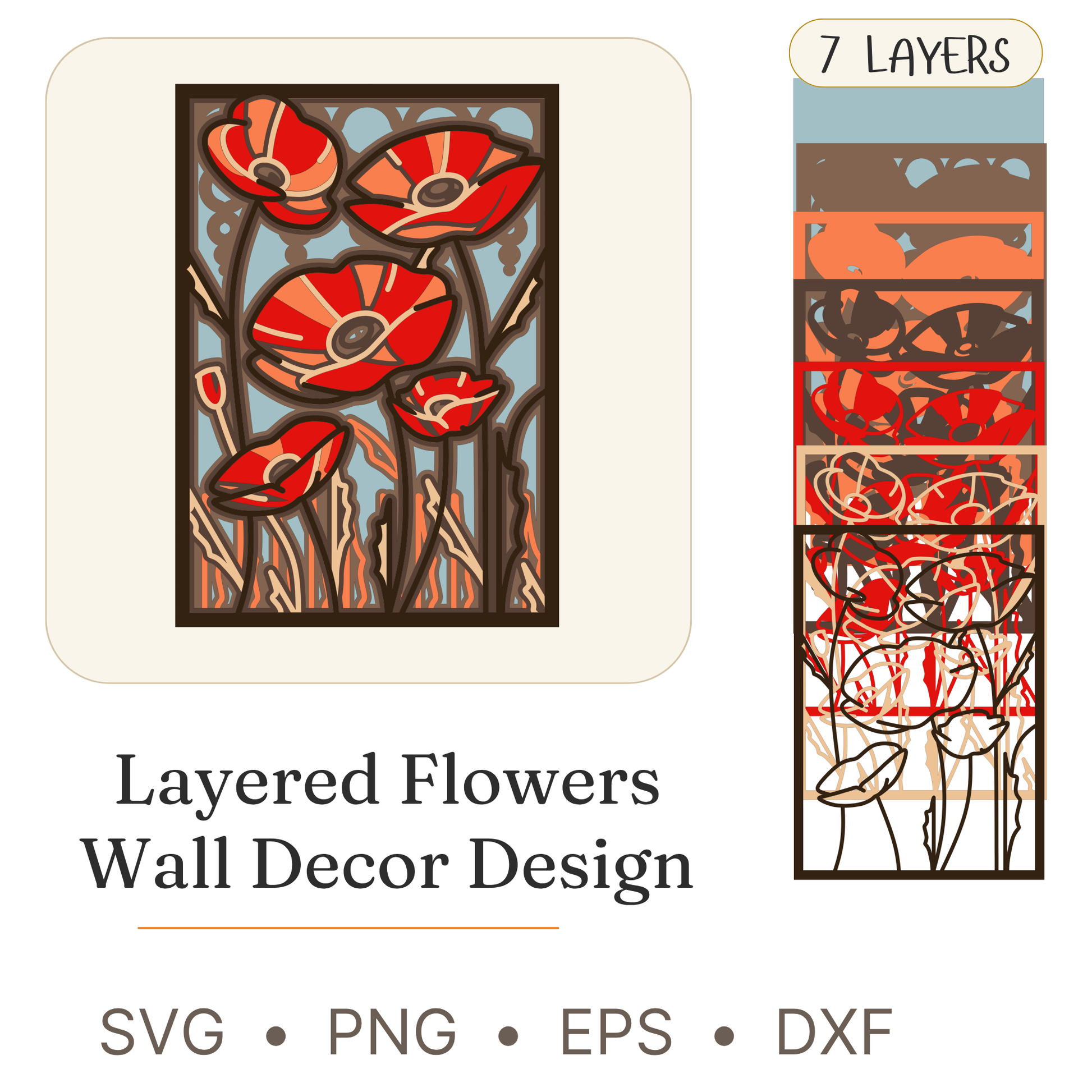 Flowers - Layered Line Designs - Nature - Digital File - ZIP File - Digital