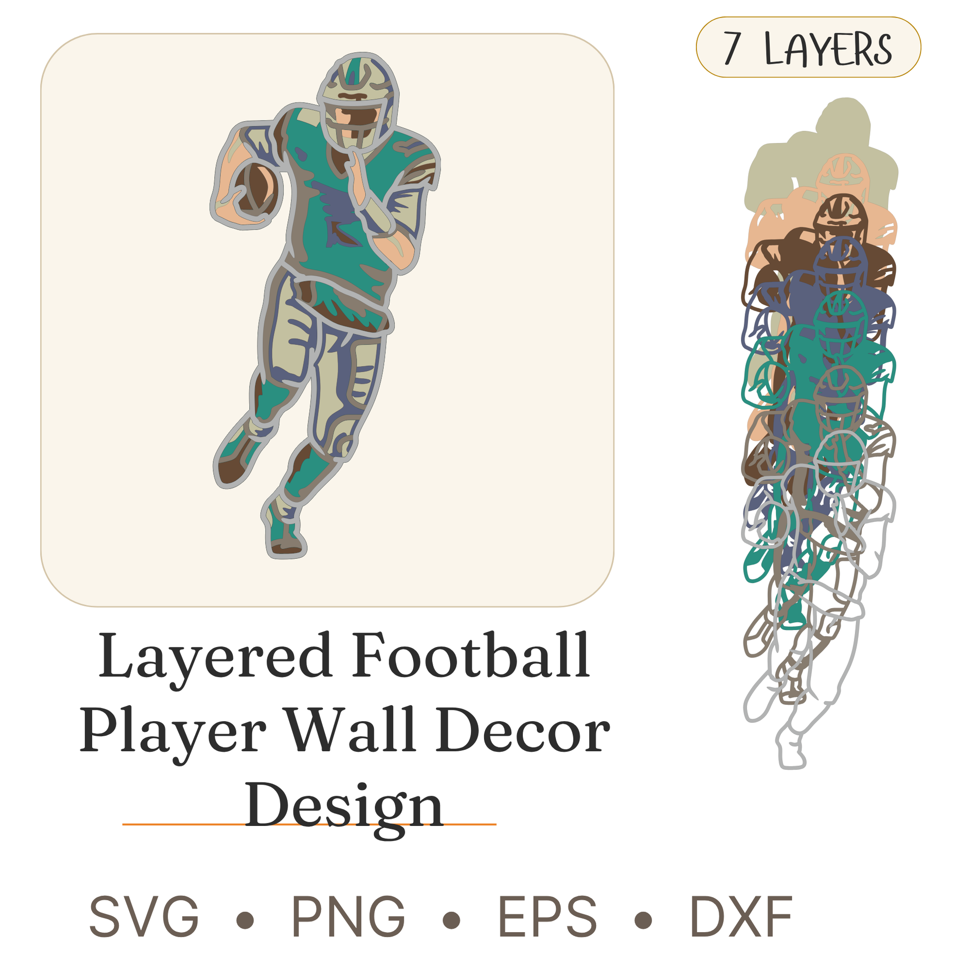 Football Player - Layered Line Designs - Sports - Digital File - ZIP File - Digital
