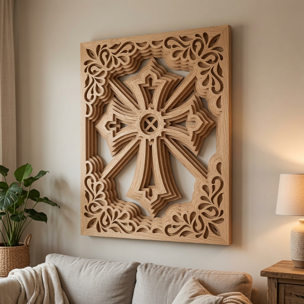 Framed Cross - Layered Design Wall / Home Decor - Digital File - SVG - Digital