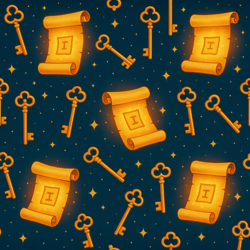 Gaming and Pop Culture - Glowing Quest Scrolls And Magic Keys - Pattern - Digital File Digital My Custom Designs PDF