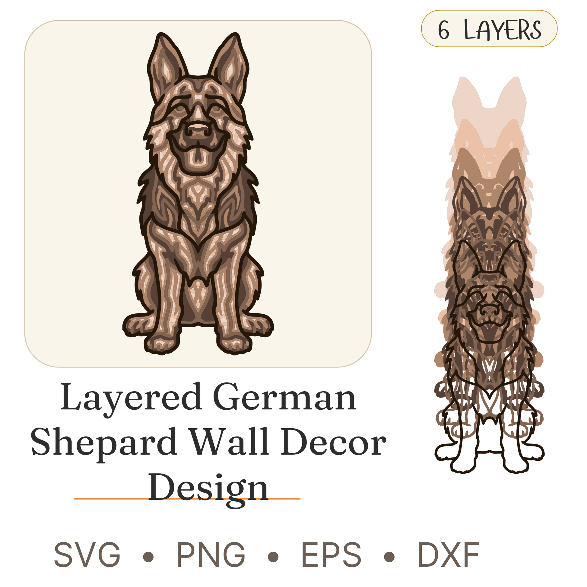 German Shepard - Animals & Pets - Layered Line Designs - Digital File - ZIP File - Digital