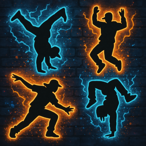 Industrial and Urban - Street Dance Graffiti Silhouettes With Electric Outlines - Pattern - Digital File Digital My Custom Designs PDF