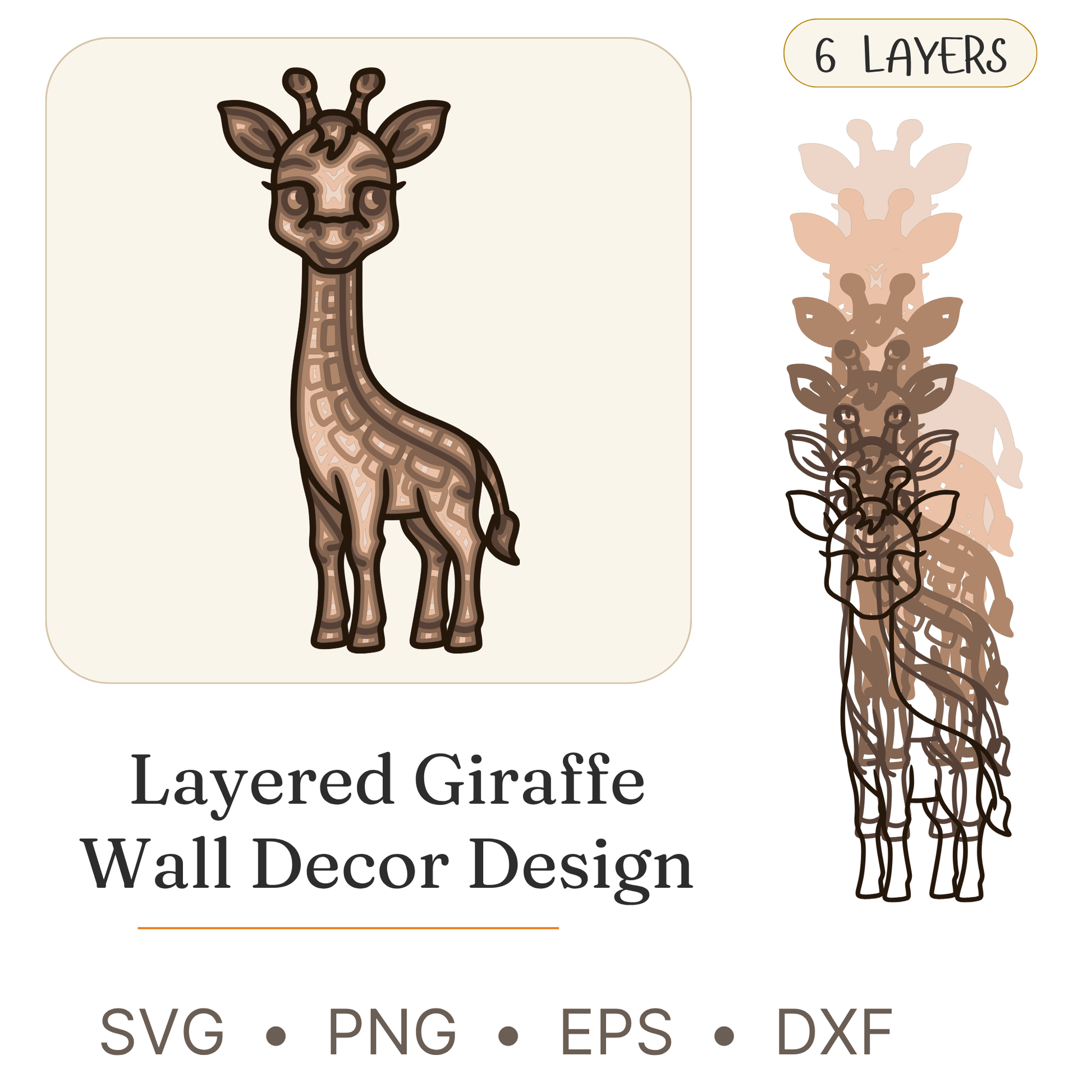Giraffe - Animals - Layered Line Designs - Digital File - ZIP File - Digital