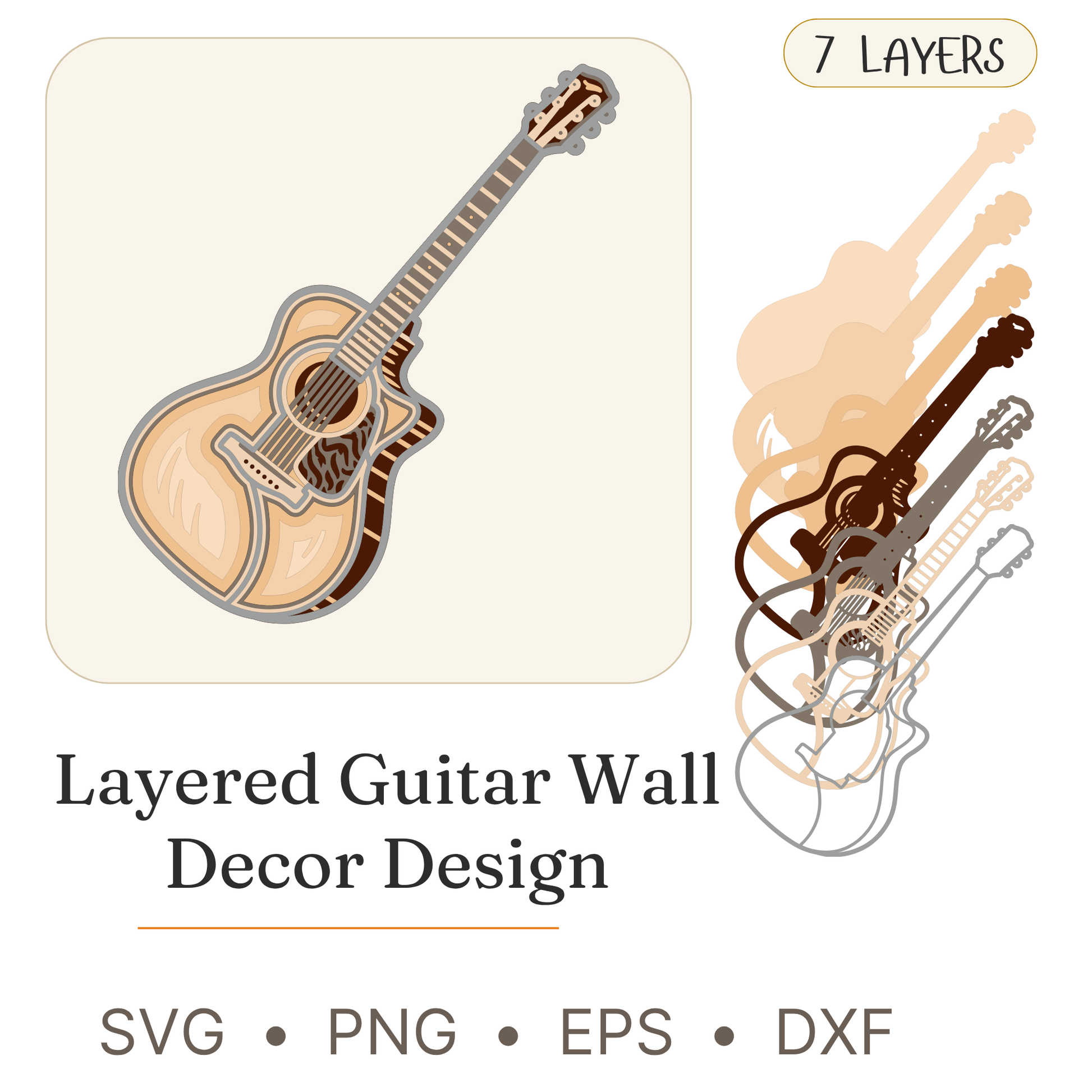 Guitar - Layered Line Designs - Vehicle - Digital File - ZIP File - Digital