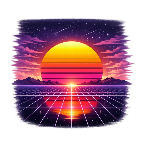 Trendy & Aesthetic Niche - Retro Sunset Over Glowing Gridland - T Shirt Design - Digital File
