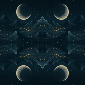 Space and Cosmic - Stylized Moonscape Mountains With Electric Lights - Pattern - Digital file
