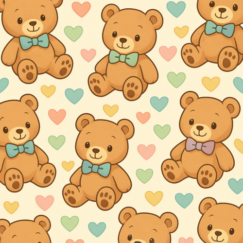 Kids and Playful - Cartoon Teddy Bears With Bow Ties And Pastel Hearts - Pattern - Digital File Digital My Custom Designs PDF