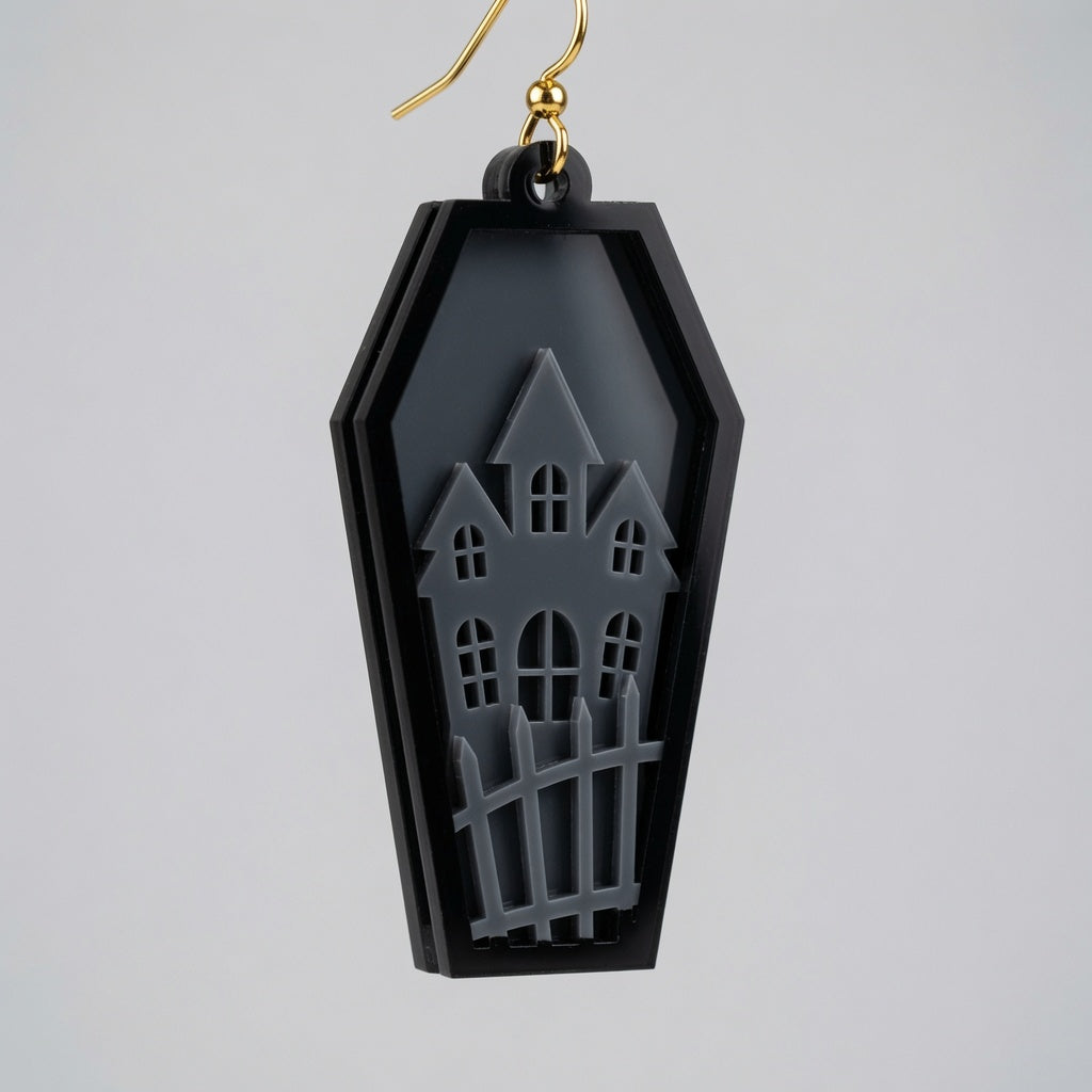 Haunted House Coffin Layered Design - Keychain / Earring - Digital File - SVG - Digital