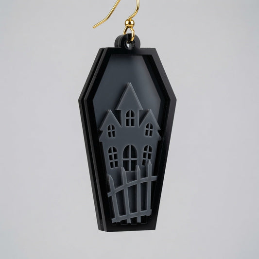Haunted House Coffin Layered Design - Keychain / Earring - Digital File - SVG - Digital