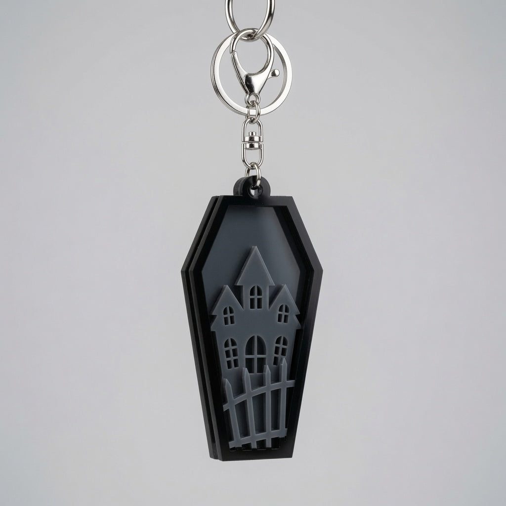 Haunted House Coffin Layered Design - Keychain / Earring - Digital File - SVG - Digital