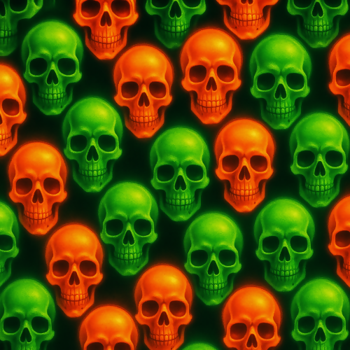Holiday and Seasonal - Glowing Skull Tessellation With Acid Greens And Oranges - Pattern - Digital File Digital My Custom Designs PDF