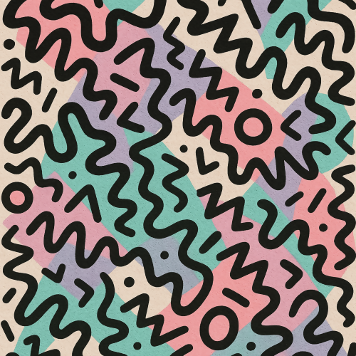 Vintage and Retro - Abstract 90s Squiggle Graffiti With Pastel Pops - Pattern - Digital File